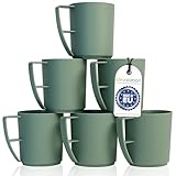 idea-station Plastik Camping Tassen Set 6 x 350 ml - grün-grau matt - bruchsichere Kaffeetassen aus Kunststoff - ideale Plastiktassen mit Henkel für unterwegs