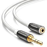 deleyCON 2m Stereo Audio Verlängerungskabel - 3,5mm Klinke Buchse zu Stecker - AUX Stereokabel mit Metallstecker für Lautsprecher Kopfhörer - Weiß