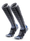 WEIERYA 2 PAAR Merinowolle Skisocken, Thermische Gepolsterte Kniestrümpfe für Skifahren, Snowboarden, Outdoor Wintersport Grau XL