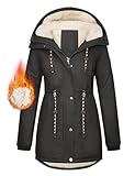 TOMEEK Damen Winterjacke Winter Warm Wintermantel Damen Lang Winterparka mit Teddyfell Gefüttert Kapuzenmantel Mantel Parka Damen-Mäntel Jacke Fleecemantel Skijacke(Dunkelgrau,XL)