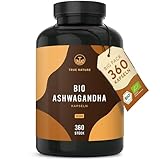 Bio Ashwagandha - 360 Kapseln (BIG PACK) - Hochdosierte 2600mg pro Tag (90 Tage) - 650mg pro Kapsel - indische Bio Schlafbeere - Vegan, Laborgeprüft, Deutsche Produktion - TRUE NATURE