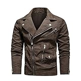 Bikerjacke für Herren, schwarz, Lederjacke, Revers, diagonaler Reißverschluss, Kunstlederjacke, modische Herren-Lederjacke, Lederjacke für Herren, Stil 2, L