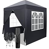 LEADZM 2x2m Pavillon,Pop-up Faltpavillon,UV Schutz 50+,Höhenverstellbar,mit 4 Seitenteilen,für Outdoor, Garten, Party, Camping (Dunkelgrau-4 Seitentuch)