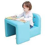 Emall Life Multifunktionaler 2in1 Kindersessel Kindersessel Holzgestell Stuhl und Tisch Set CPSC Zertifiziert Jungen und Mädchen Armlehne Stuhl leicht zu reinigen blau