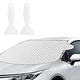 Sonnenschutz Auto Frontscheibe, 142 x 96cm Frostschutz-Windschutzscheibenabdeckung, Sommer & Winter Frontscheibenabdeckung für Auto SUVs gegen Schnee EIS Frost Staub UV-Schutz, mit 2 Schneeschaufel