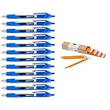 Amazon Basics - Holzgefasste Bleistifte, HB, vorgespitzt, 30er-Pack & Druckgelschreiber, feine Spitze, Blau, 12 Stück