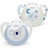 NUK Star Babyschnuller | Day & Night Schnuller | BPA-freies Silikon | 0–6 Monate | Blue Koala | 2 Stück