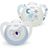 NUK Star Babyschnuller | Day & Night Schnuller | BPA-freies Silikon | 0–6 Monate | Blue Koala | 2 Stück