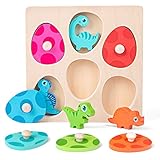 Holzpuzzle ab 1 Jahr | Baby Montessori Holzspielzeug Dino Eier für 12-36 Monate Mädchen und Jungen | Kinder Greifpuzzle Motorikspielzeug Sortierspiel Geburztag Weihnacht Ostern Geschenk (Dino & Eier)