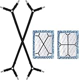 Frogetu 2 Stück Bettlakenspanner Verstellbar,Spannbettlaken Spanner mit Metallclip, Elastische Bettlakenspanner,Dreiecksspanner,für Faltenfreie Bettlaken, Matratze, Bügelbrett Sofa Topper (Schwarz)