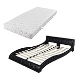 vidaXL Kunstlederbett Doppelbett Polsterbett Bettgestell Matratze 140x200cm Weiß