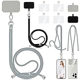 Aulese 2 Stück Handykette Universal, Unisex Einstellbares Handyband zum Umhängen, Handyschnur Schlüsselband mit 6 Pad Kompatibel mit Alle Smartphone, Handyhülle Kette Lanyard (Schwarz + Hellgrau)