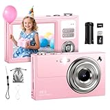 Digitalkamera 4K 64MP Fotokamera 16X Digitalzoom Kamera, Vlogging Fotoapparat Kompaktkamera mit 2,8' LED Bildschirm, 64G Micro Speicherkarte, 1 Akku für Kinder Teenager Studenten Anfänger-Rosa