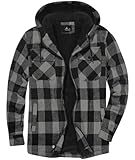 zitysport Hemdjacke Herren Hemd Sherpa Fleece Kariert Gefüttert Kapuzenpullover Fleecefutter Mantel Winter Jacke mit Taschen Flanellhemd Kariertes Männer Sweatjacke mit Kapuze(dunkelgrau,L)