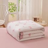 Odot Bettdecke Ohne Bezug Sommer, 4,5 Tog Baumwolle Bettdecke Ohne Bezug Dünne Nutzbar Sommerbettdecke Leicht Doppelseitige Sommerdecke für Bett Sofa (Rosa Karierte Schleife,200 * 230cm)