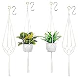 Dacitiery 4er Set Makramee Blumenampel,Blumenampeln Zum Aufhängen,Baumwollseil Hängeampel Hängetopf für Pflanzen mit 4 pcs Metallhaken für Innen Außen Decken Balkone Wanddekoration(2 Größen)