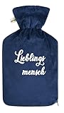 Personalisierte Öko Wärmflasche mit Fleece Bezug 1.8 Liter (Dunkelblau)