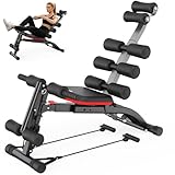 PASYOU Bauchtrainer Ab Machine Sit Up Hilfe, Bauchmuskeltrainer mit Widerstandsbandern, Klappbarer Verstellbarer Bauch Trainingsgerät, 135 kg Belastbarkeit Trainingsbank für Heimgym