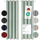 Blumtal Verdunklungsvorhänge 2er Set - Thermovorhang Kälteschutz - Vorhang blickdicht mit Ösen - Gardinenschals mit Schlaufen - Thermovorhang Fenster - Gardinen 175x140 cm - Gardinen blickdicht - Grün