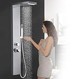 JNGLGO Duschpaneel Edelstahl Duschsystem Silber mit Thermostat Duschsäule Duschset Gebürstet Duscharmatur für Bad - Regendusche Handbrause Massagedusche Wasserfalldusche (Silber)