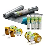 Icutec Dampfsperre Set mit Folie, 100 m² Energiesparend, Dampfsperrsystempaket, Dampfbremsfolie mit Klebeband und Kleber, Dampfbremse Set mit Folienkleber und Klebeband Dampfsperre, Dampfsperrfolie