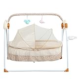 SABUIDDS Babywippe Elektrisch mit Flaschenständer Klappbar Babyschaukel mit 5 schaukel geschwindigkeiten Baby Wippe Schaukel mit Fernbedienung und Bluetooth für Babys Zwischen 0-18 Monaten, Khaki