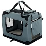 PET VIOLET Hundetransportbox Hundebox Faltbar Auto Transporttasche Hunde Katzen Tragetasche 70x52x50 cm, Grau