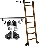 Schiebeleiter-Hardware-Komplett-Set für Bibliothek, 1 m - 6 m, Stahl, mobile Leiterschiene mit Bodenrollenrädern (ohne Leiter)