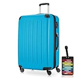 Hauptstadtkoffer - Spree - Hartschalenkoffer Rollkoffer + Kofferanhänger, erweiterbarer Reisekoffer, 4 Rollen, TSA, 75 cm, 119 Liter, Cyanblau