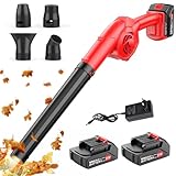 Akku Laubbläser mit Akku und Ladegerät, Turbo 3-Gang & 2x3.0Ah Akkus, 4 Düsen, Akku Gebläse Luftmenge bis 250 MPH, Windgeschwindigkeit bis 193 km/h, abnehmbar, leicht, für Garten, Rasenpflege