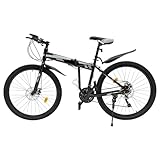 CHERIPOLI Mountainbike in 26 Zoll Fahrrad, 21 Gang MTB Mountainbike, Klappfahrrad, Scheibenbremse, Schaltung Vollfederung, für Jungen, Mädchen, Damen Herren (Schwarz & Silber)