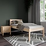 Hansales Seniorenbett 90x200 cm Triin Scandi Style ohne Rollrost aus hartem FSC® Birken Massivholz - über 350 kg - Holzbett 55 cm hoch mit Kopfteil.