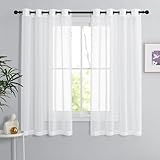 PONY DANCE Voile Gardinen Weiss Transparent Ösenvorhang 2er Set H 160 x B 140 cm Wohnzimmer Gardinen Kurz Durchlässige Vorhänge Weiß Vorhang Leinenoptik Schlafzimmer