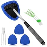 Criveple Scheibenreiniger Auto, Auto Fensterwischer Kit mit 4 Mikrofaserpads, autoscheiben innenreiniger mit Ausziehbarer Griff, 180 Grad drehbar (Blau)