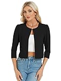 MODIURBAN Blazer Damen Kurz Bolero Elegant Strickjacke Langarm Jäckchen Cardigan mit Knöpfen und Taschen Schwarz M