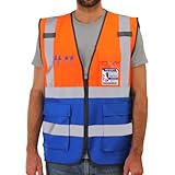 Dib Safety Warnweste, reflektierend, ANSI-Klasse 2, Warnweste mit Taschen und Reißverschluss, Bauarbeitsweste, Hi Vis, Orange/Blau, 3XL