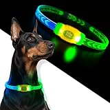 LaRoo LED Leuchthalsband Hunde Halsband USB Aufladbar - Wasserdichtes Hundehalsband Leuchtend mit 4 Beleuchtungsmodi, Längenverstellbareres LED Halsband für Kleine, Mittlere und Große Hunde (Grün)