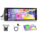 [2G+32G] Apple Carplay Autoradio, kabelloses CarPlay & Android Auto Radio, Android 15 2-DIN 6,9-Zoll-HD-Touchscreen-Stereoradio, GPS/Bluetooth/Mirror Link/SWC/EQ/FM/RDS/Rückfahrkamera + Mic