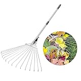 sourcing map Laubbesen für den Garten, 165,1 cm, zusammenklappbar, mit 17,8 cm - 61 cm erweiterbarem Kopf, 15 Zinken, für Garten, Blumenbeete, Rasenflächen, Höfe Reinigung, Silber