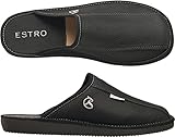 ESTRO Hausschuhe Herren Leder Herrenhausschuhe - Hausschuh Männer Pantoffel Pantoffeln Pantoletten Slipper Mann Warm FROST (44 EU, Onyx)