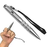NHPY 1 Stück Multifunktional Schlüsselanhänger, Tactical Pen,Extra Grip Oberfläche, 13Cm Für Große Hände, Schlüsselanhänger 2 Möglichkeiten Zur Verwendung, Notfallhammer(Silber,B)