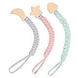 Vicloon 3 Stück Baby Schnullerkette Clip,Baumwolle Schnullerband Mädchen und Jungs,Nuckelkette für Lätzchen Dreieckstuch Sauger, personalisierte Baby Geschenk
