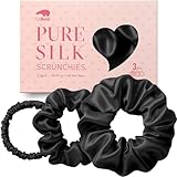 Litbear Seiden Scrunchies 3er Set, Haargummi Seide aus 100% reiner Maulbeerseide, Seidenhaargummis Damen in 3 Größen, Silk Scrunchie zum Schlafen, sanft zum Haar gegen Haarbruch