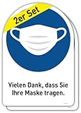 2 Aufkleber DIN A5 | 'Vielen Dank, dass Sie Ihre Maske tragen' | selbstklebende Schilder | mit UV-Schutz für den Innen und Außenbereich | Maske Masken Mundschutz Maskenpflicht Schutzmaske