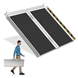 Herrselsam 61x73cm Rollstuhlrampe Belastbar bis 270KG Rollstuhlrampe mit Rutschfester Oberfläche Tragbare Rollstuhlrampe Rollstuhlklapprampe für Zuhause Stufen Treppen Türöffnung