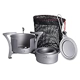 iBasingo Mini Titan Alkoholkocher Spirituskocher Alkohol Heizung Camping Holzbrenner mit Ständer Outdoor Wandern Herd Backpacking Ofen Touristen Kocher Survival Trekking Wanderzubehör Ti2013C