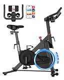 Superun Heimtrainer Fahrrad mit Verstellbarem Magnetwiderstand, Ergometer Hometrainer Fahrrad Leises mit LCD-Monitor und App, Spinning Bike Indoor max 136kg