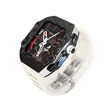 BUDAY Uhrengehäuse aus Karbonfaser mit Fluorkautschuk-Uhrenarmband, Mod-Kit, für Apple Watch Ultra 49 mm, Fluorkautschuk-Armbandlünette, für iWatch 8, 7, 45 mm, 6, 5, 4, SE, 44 mm, 44mm, Achat