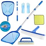 ROTKUSZ 6 Teiliges Pool Reinigungsset, Pool Kescher mit Teleskopstange 44-88cm Lang, Bodenkescher Pool, Kescher Teich Feinmaschig, Poolkescher Feinmaschig, Planschbecken Kescher