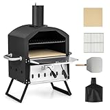 KOMFOTTEU Pizza Offen Outdoor, 2 Stufen Pizzaofen 600℃, Tragbarer Holzofen aus Edelstahl, Pizza Backofen für Garten, Mini oven mit Pizzastein Pizzaschaufel Grillrost wasserdichter Deckel